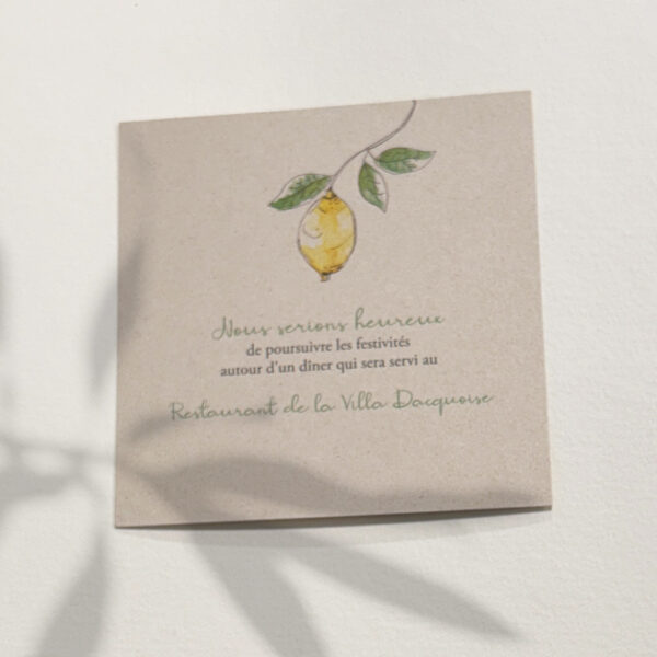 Carton d'invitation repas Collection Citron