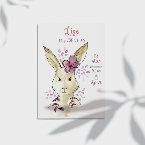 affiche naissance lapine fleurie